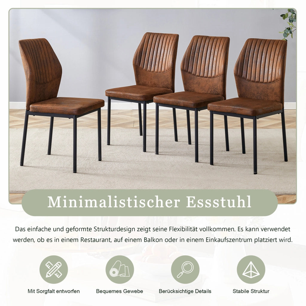 Sedie da pranzo set da 4 in tessuto tecnico con schienale a righe verticali e gambe in metallo nero marrone