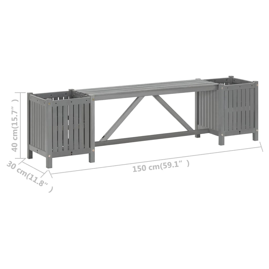 Panca da giardino mobili da esterno per patio terrazza con 2 fioriere 150 cm legno di acacia grigio 02_0011340