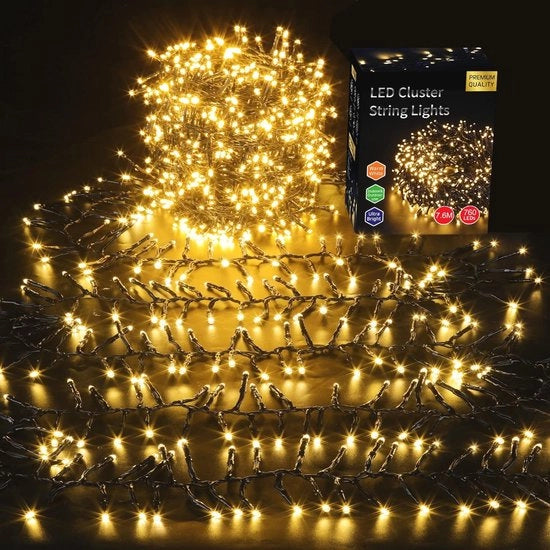 Illuminazione di Natale 760 LED luce calda bianca cluster catena di luce fascia catena di luce esterno - presa interna - 8 modalità - 76 m impermeabile - funzione di memoria - Festa di Natale party giardino balcone