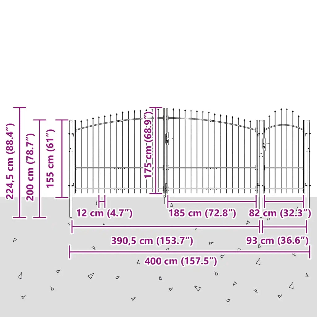 Cancello da giardino Woerden Grigio 150 x 400 cm Acciaio 42008909