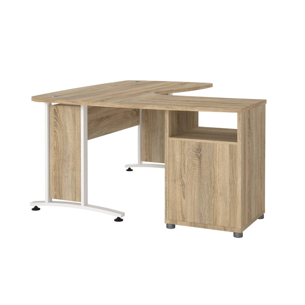 Scrivania Estong, Scrittoio multiuso, Tavolo per ufficio porta PC, Piano di lavoro, 159x150 h75 cm, Quercia e Bianco