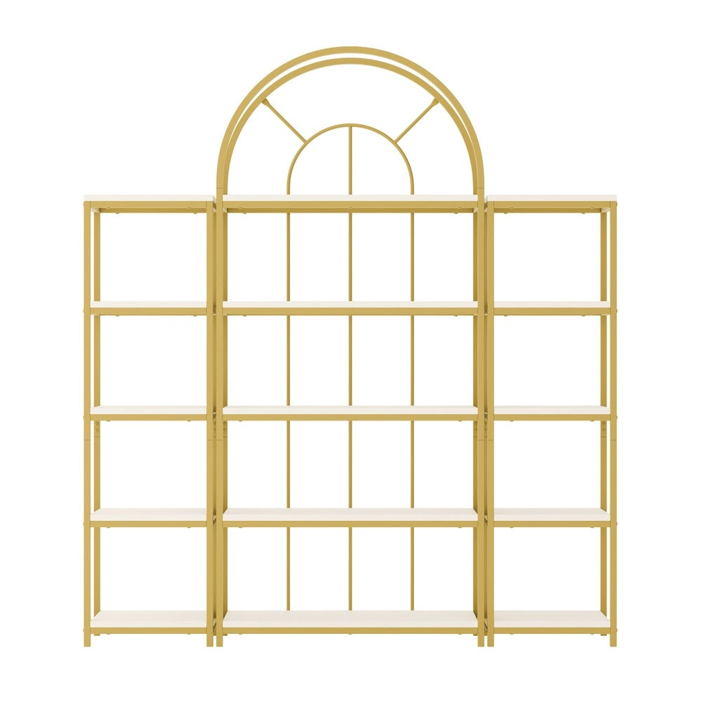 Set di scaffali modulare con arco - Zephmum- 163¡Á30¡Á184 cm - Telaio metallico dorato e piani MDF bianchi