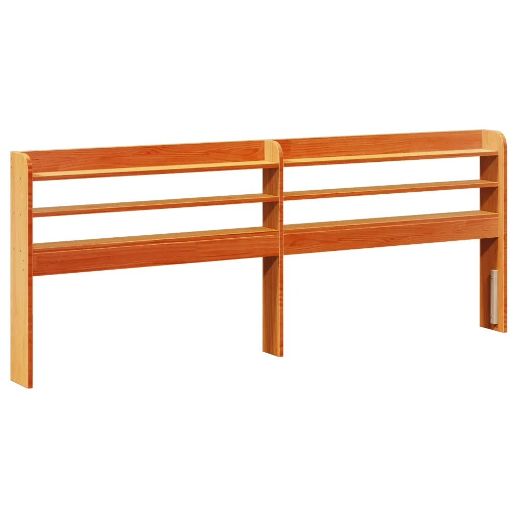 Testiera con Ripiani-Testata contenitore Marrone Cera 180 cm Legno Massello di Pino 450541