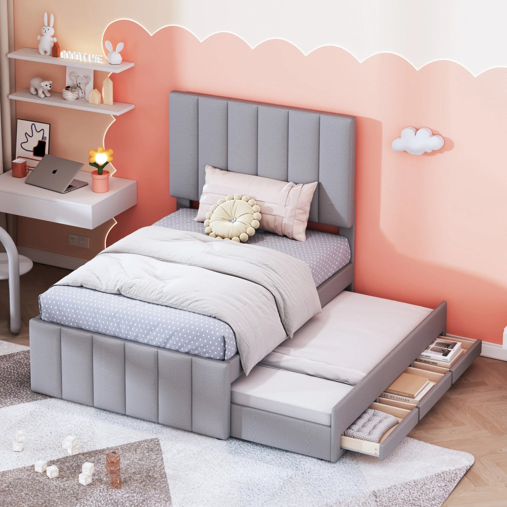 letto imbottito lino grigio 90 x 200 cm