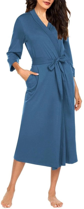 Kimono maxi donkerblauw per donna con maniche lunghe