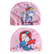 Trade Shop - Cuffia Nuoto Piscina In Tessuto Per Bambine 7+ Anni Stampe Unicorno Sirena 20cm 618445 -
