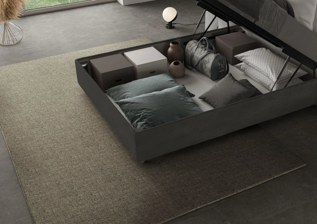 BS COM Letto una piazza e mezza contenitore imbottito 110x210 microfibra grigio