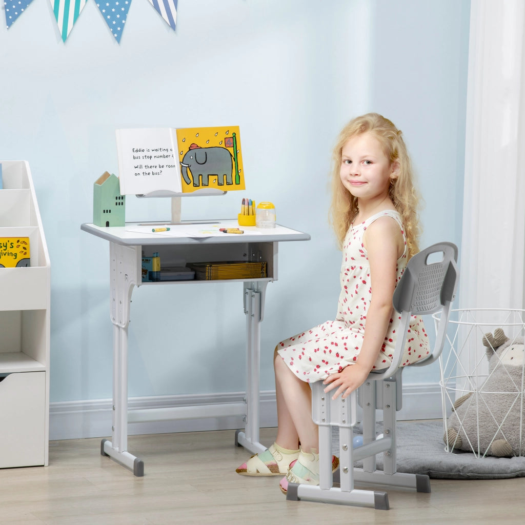 Scrivania Bambini con Sedia Regolabile e Luce LED ¨C zephmum ¨C Grigio, Acciaio e MDF, 100x50x75 cm