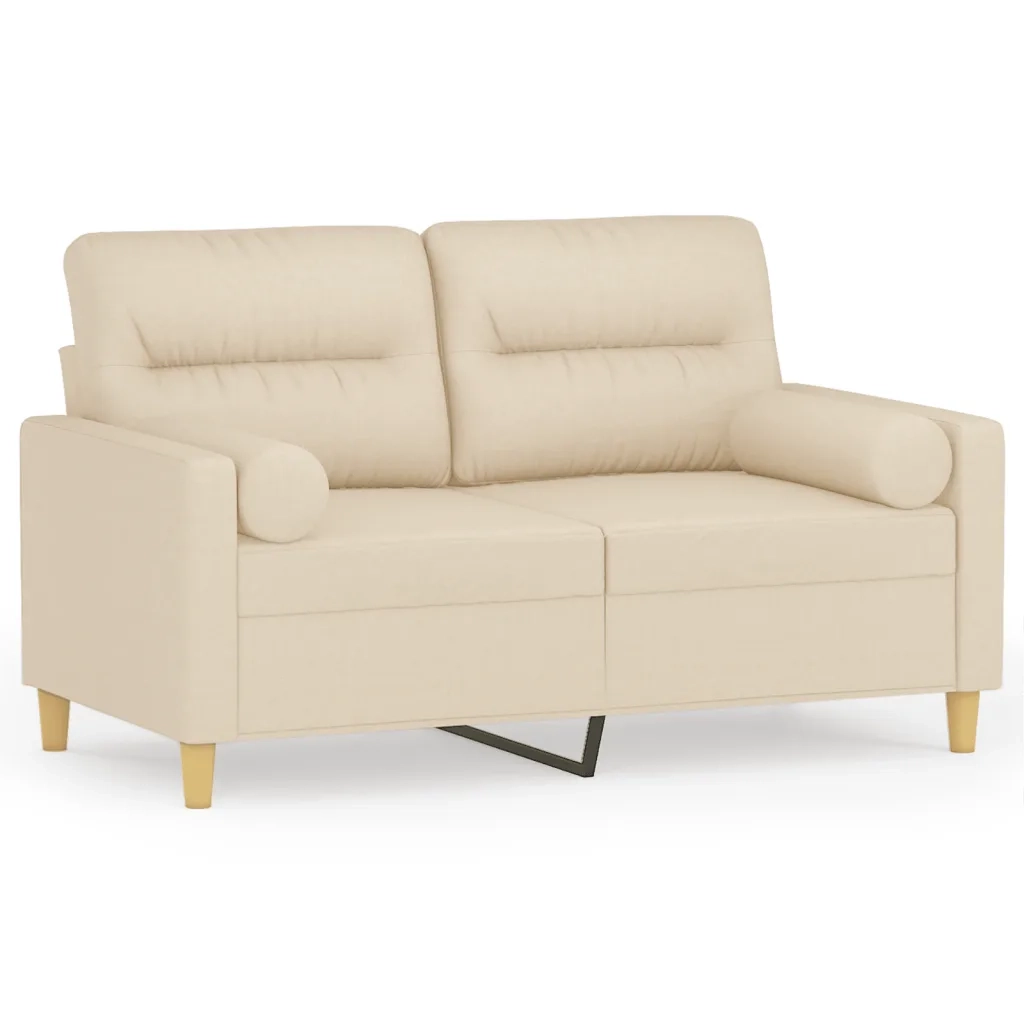 Divano a 2 Posti con Cuscini-Sofa 2 Posti con Cuscini Crema 120 cm in Tessuto 736403