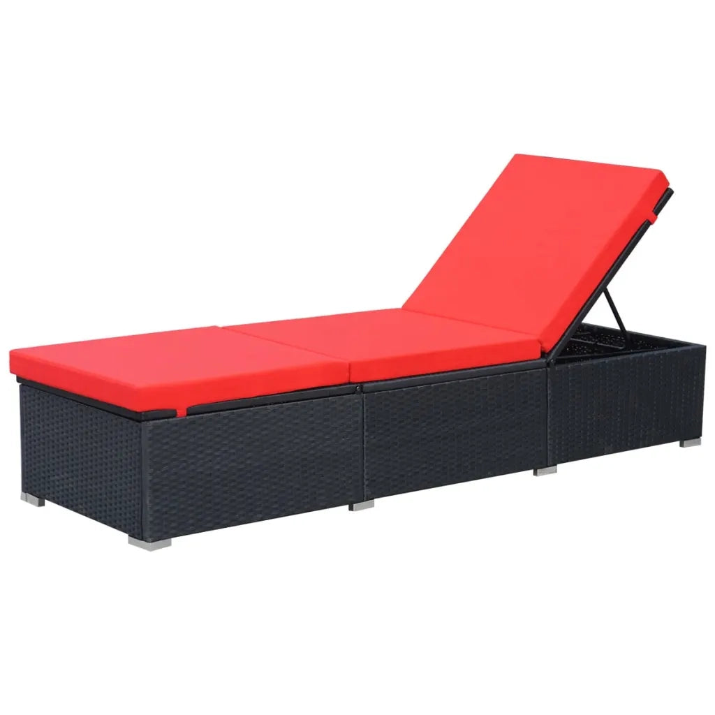 Lettino Prendisole con Cuscino in Polyrattan Nero 44405