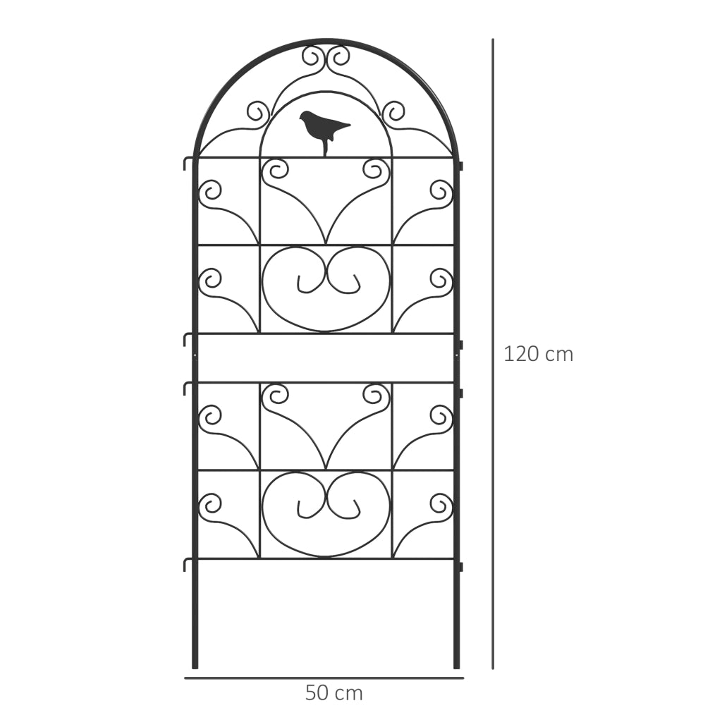 Set di 2 tralicci in metallo, antiruggine, con decorazione a forma di uccello, per piante rampicanti, 50x120 cm, spalliera per piante da interno,