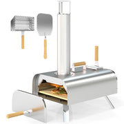 EasyComfort Forno per Pizza a Pellet di Legno con Pietra Refrattaria e Pala, in Acciaio Inox, 79x36x75 cm, Argento
