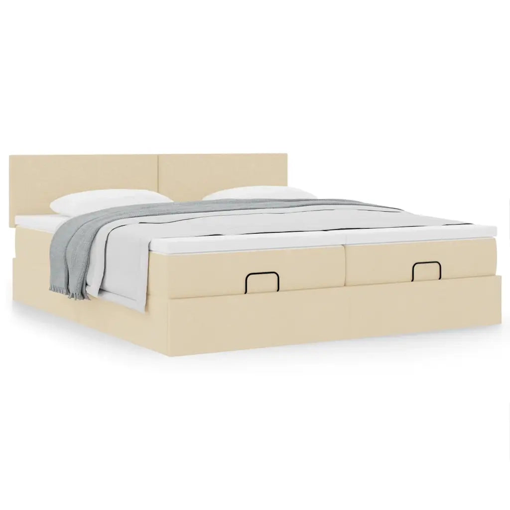 Struttura Letto Pouf con Materassi Crema 200x200 cm in Tessuto 3311985