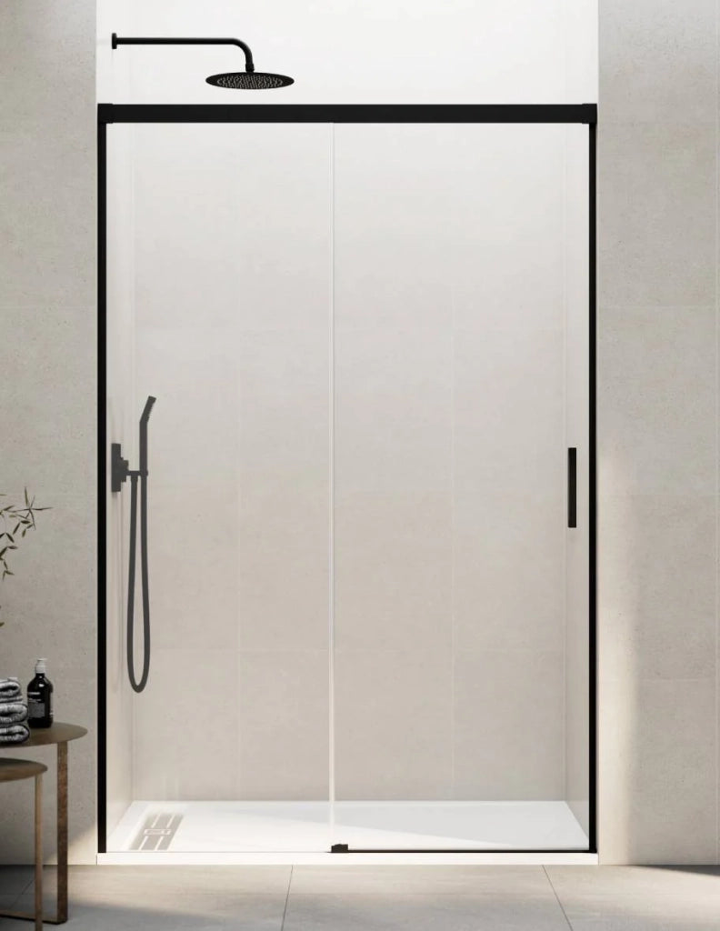 Porta doccia scorrevole 1+1 THALASSA (BASIC) 140 cm Profilo Nero vetro trasparente