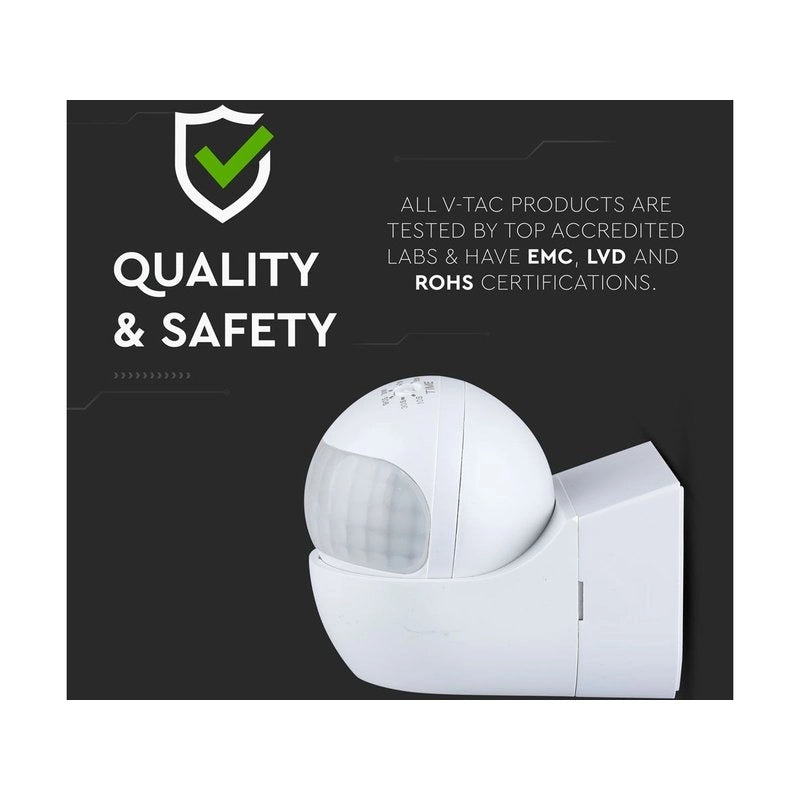 Sensore di Movimento a Infrarossi e Crepuscolare Montaggio a Parete Muro Carcassa Bianca Testa Orientabile 180 Gradi IP44 SKU-5088