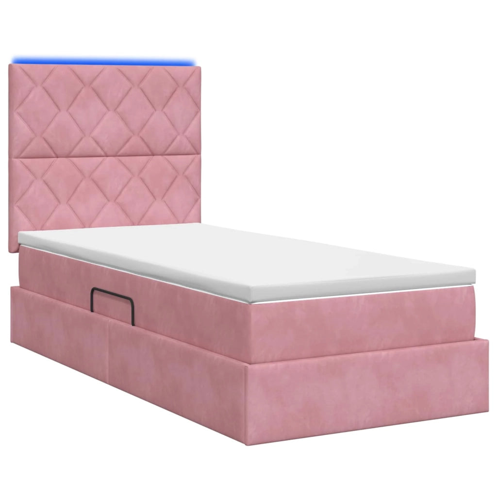 Letto con contenitore LED e materasso Rosa 100 x 200 cm Velluto 3460175