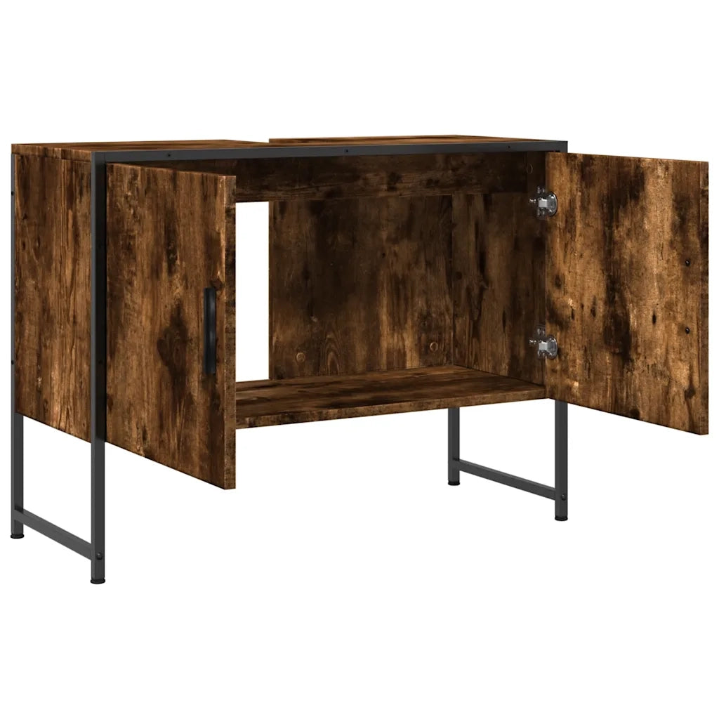 Mobile Lavabo Bagno-Armadietto da bagno Rovere Fumo 60x30x60 cm Legno Multistrato 714799