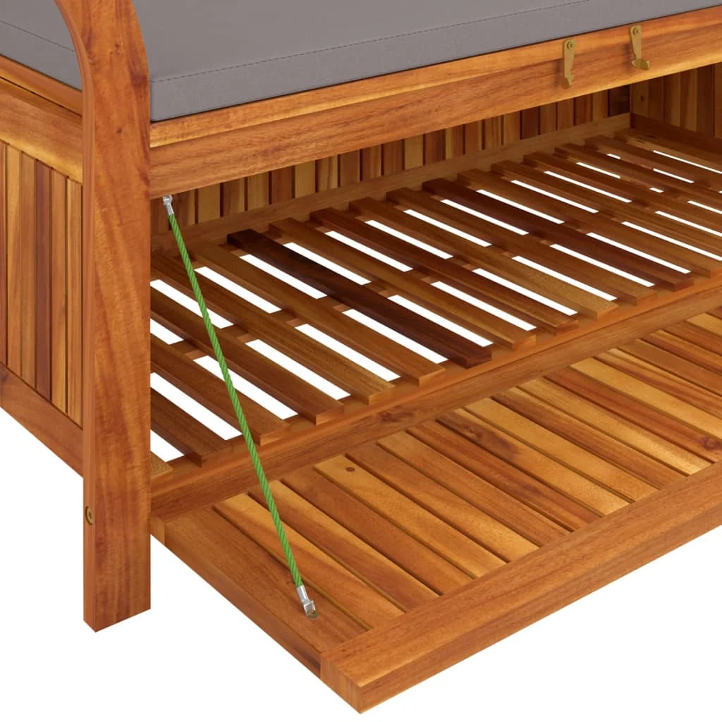 Panca da giardino mobili da esterno per patio contenitore da giardino per terrazza con cuscino 126 x 50 x 60 cm legno di acacia 02_0011807