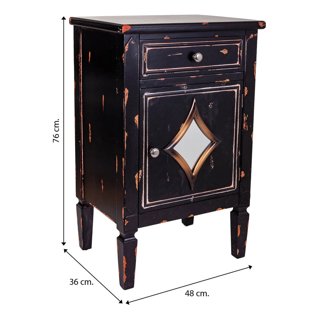 Comodino in legno nero 48x36x76