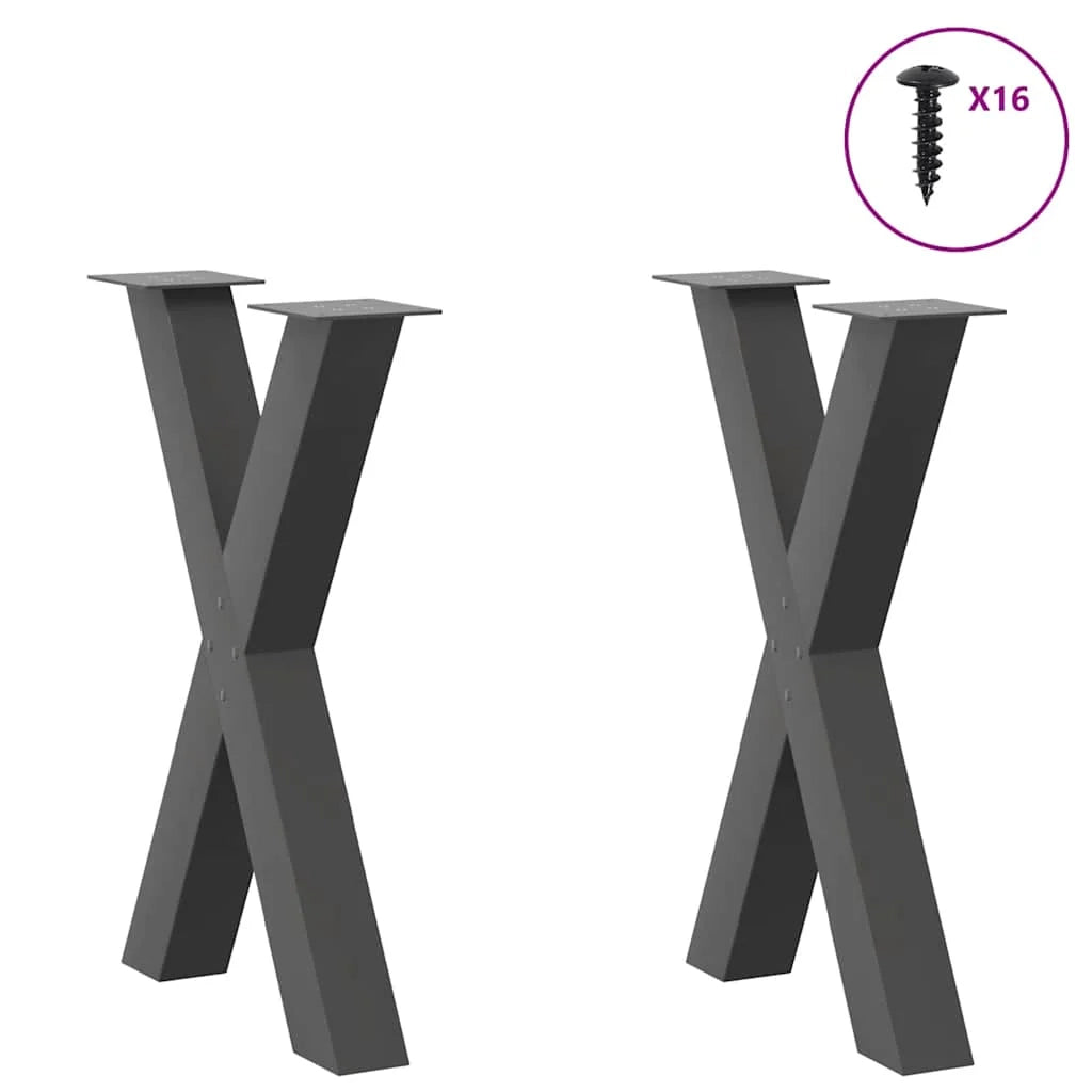 Set di 2 gambe per tavolo da pranzo a forma di X 50 x 72 cm con piedini regolabili stile moderno acciaio antracite 02_0057242