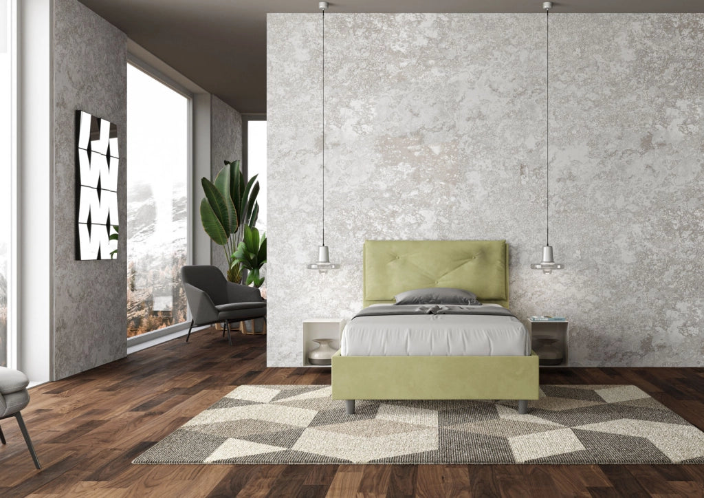 BS COM Letto una piazza e mezza senza rete imbottito 110x200 microfibra tè verde