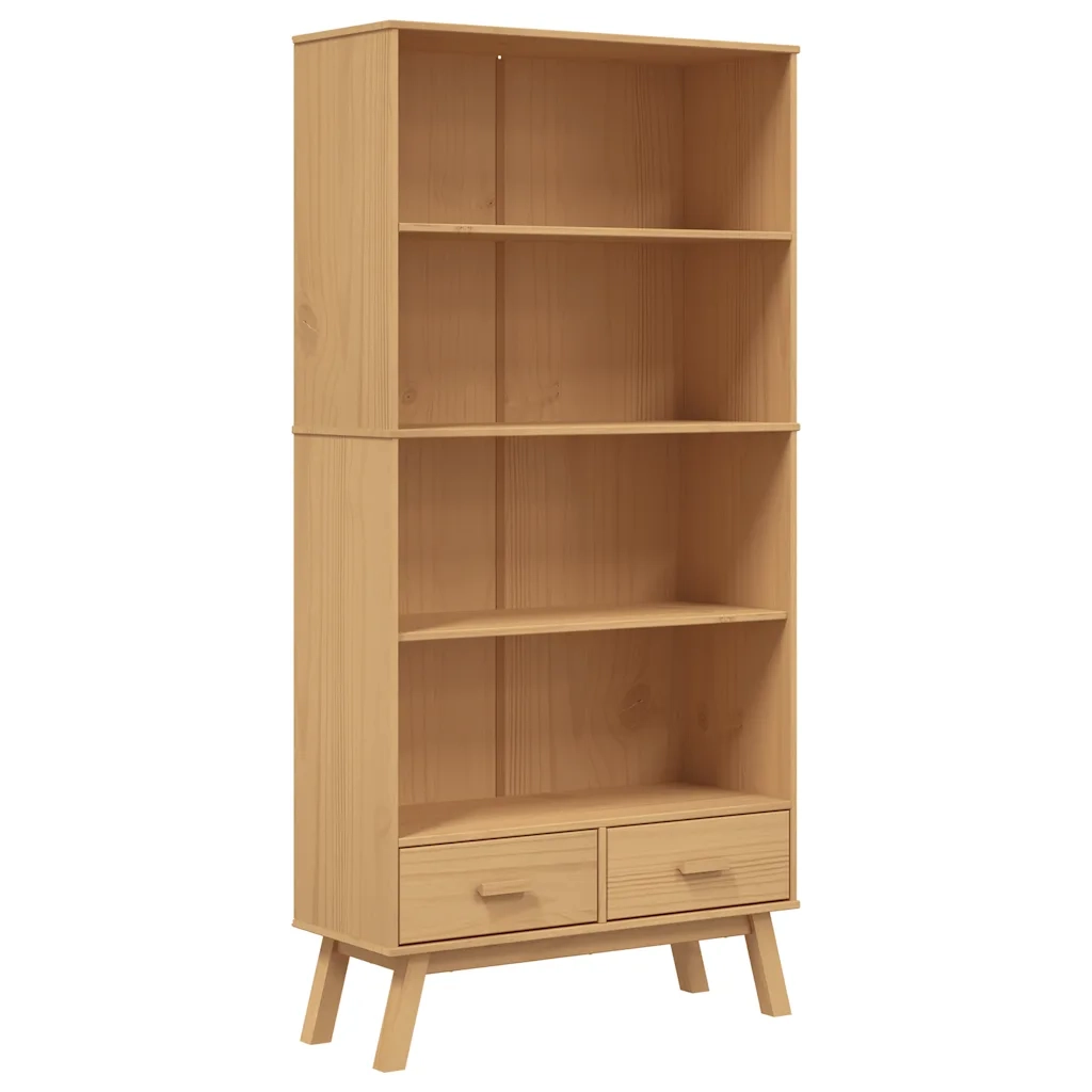 Libreria 4 Ripiani-Scaffale per Libri-Mobile di Stoccaggio OLDEN Marrone in Legno Massello di Pino