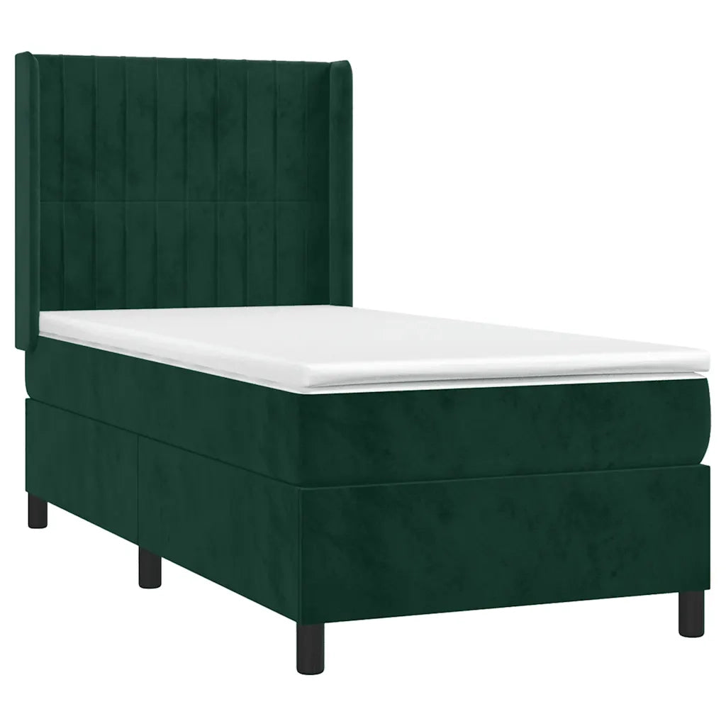 Letto singolo | Letto per adulti | Giroletto a Molle con Materasso Verde Scuro 80x200 cm Velluto
