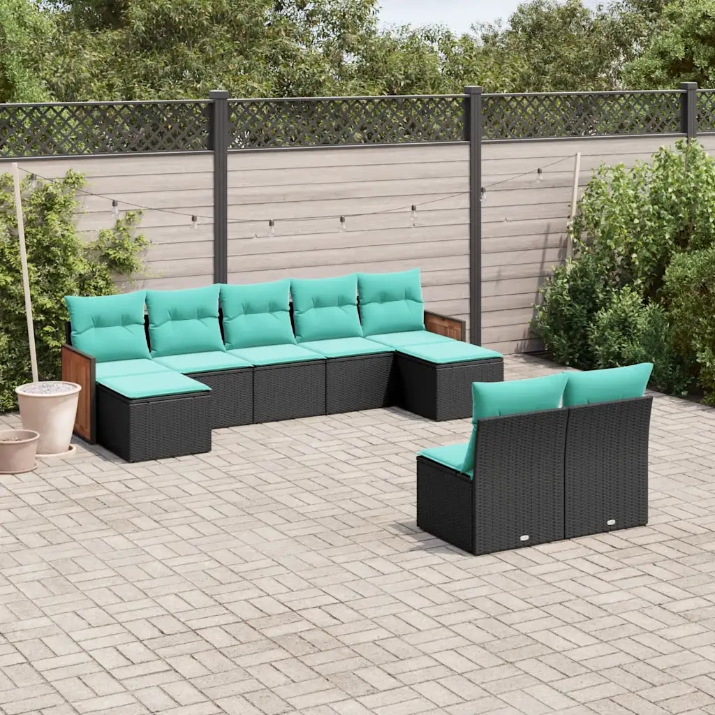 Set Divani da Giardino 9 pz con Cuscini Nero in Polyrattan 3228052