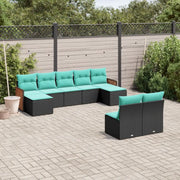 Set Divani da Giardino 9 pz con Cuscini Nero in Polyrattan 3228052