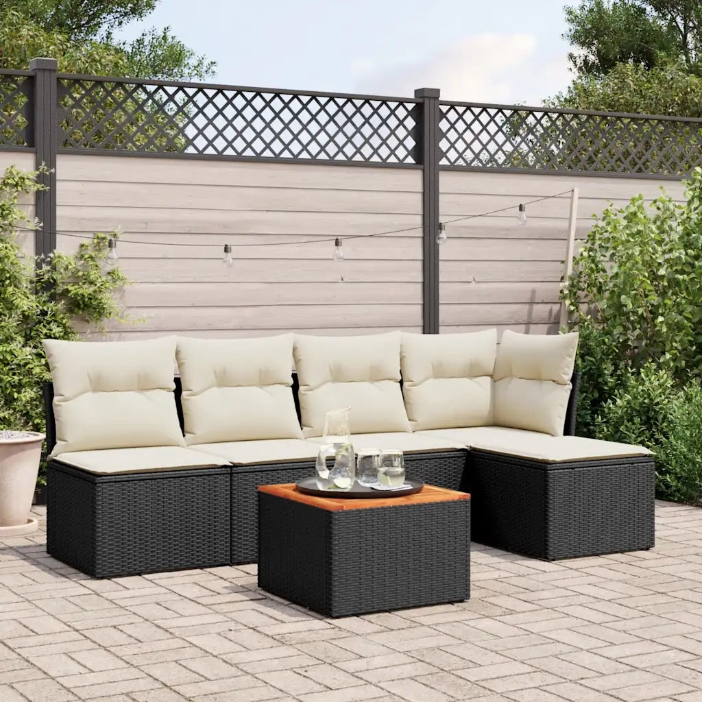 Set Divano da Giardino 6 pz con Cuscini Nero in Polyrattan 3255930