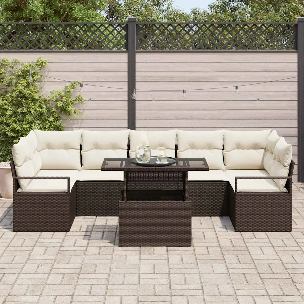 Set Divano da Giardino 8 pcs Marrone e crema polyrattan 3348774