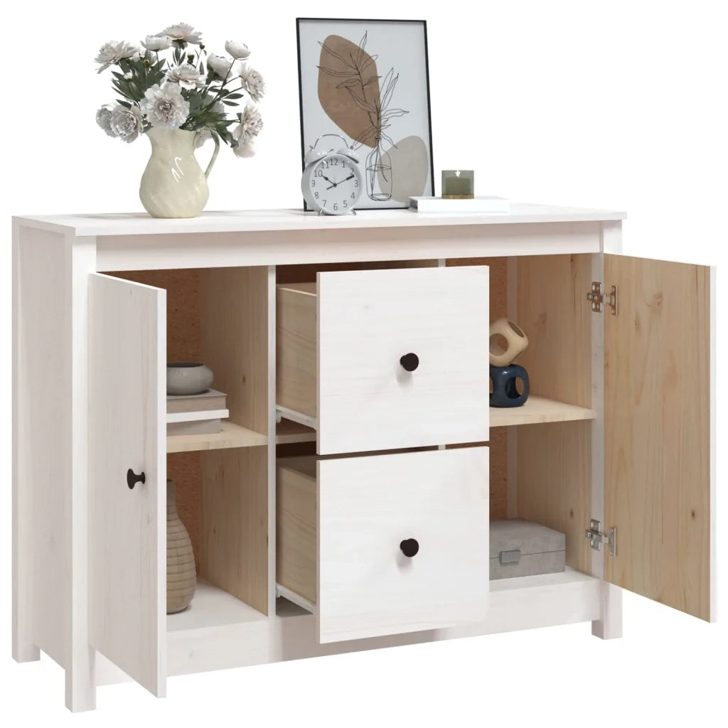 Credenza | Madia | Buffet da pranzo | Armadio da pranzo Bianca 100x35x74 cm in Legno Massello di Pino