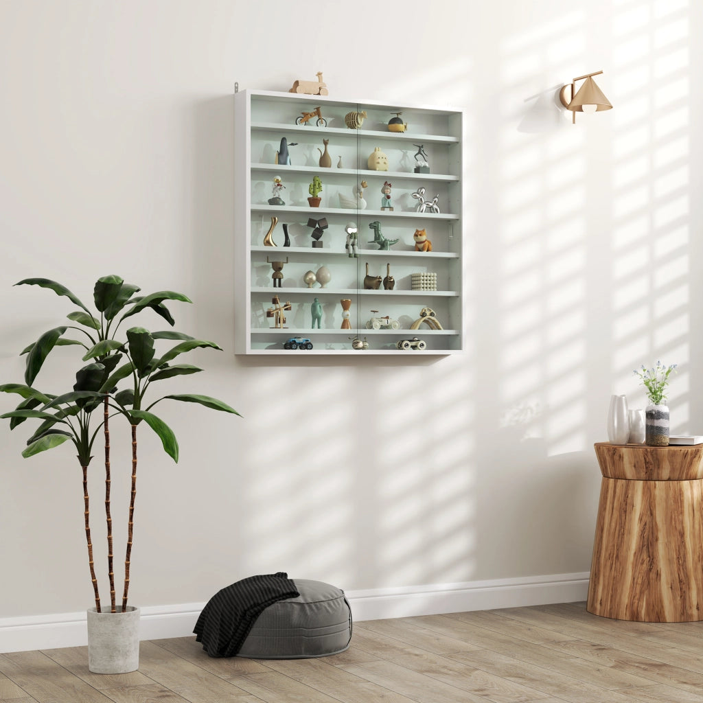 Libreria a Muro con Ripiani Aggiustabili e 2 Ante Scorrevoli Vetro ¨C Minimal ¨C Bianco 80x9.5x83 cm