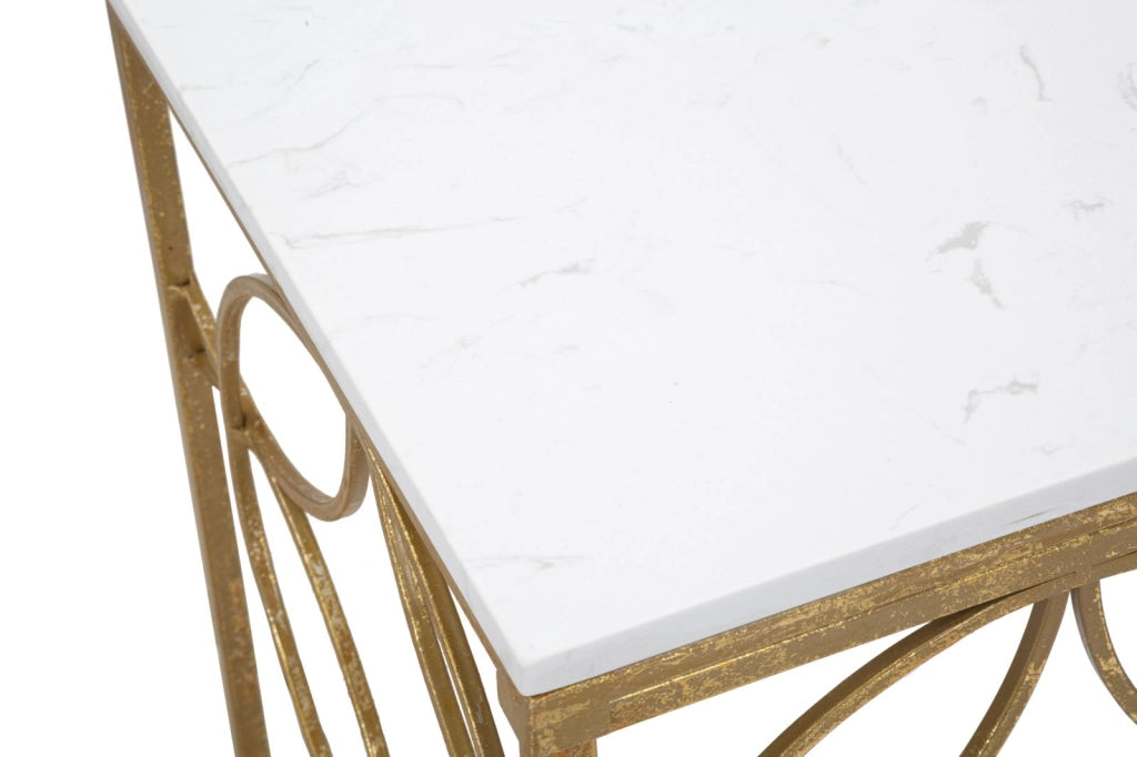 Console Star Marble 120x40x80 cm in Ferro e Marmo Oro e Bianco