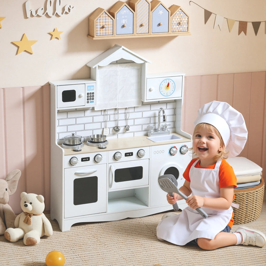 Cucina Giocattolo in Legno per Bambini con Accessori e Lavandino ¨C Minimal ¨C Bianco