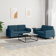 Set di Divani 2 pz con Cuscini Blu in Velluto