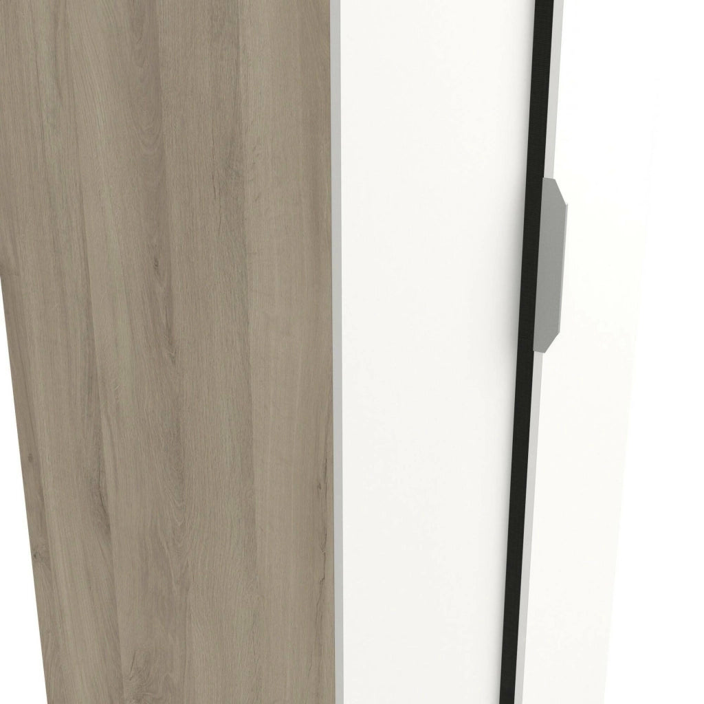 Guardaroba 2 ante Fioretta, Mobile camera da letto, Cabina armadio portabiti, Armadio appendiabiti, 79x51 h203 cm, Rovere e Bianco opaco
