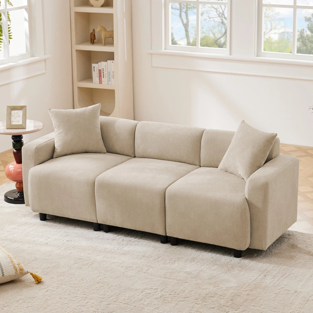 Sofa 211x67x71 cm con seduta extra ampia in chenille beige