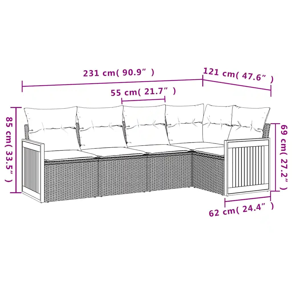 Set Divani da Giardino 5 pz con Cuscini Nero in Polyrattan 3227625