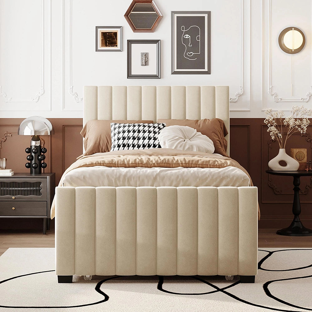 Letto bambino-Xylo-90x190 cm-ribaltabile, velluto, beige