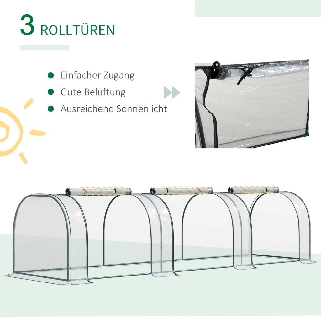 Serra in alluminio con porta, 350 x 100 x 80 cm, PVC trasparente per coltivazione di piante e cassone freddo, robusto telaio in acciaio, verde