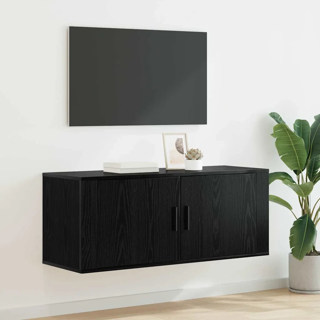 Mobile TV da Parete | Armadietto TV | Mobile Porta TV Rovere Nero 100 x 34,5 x 40 cm