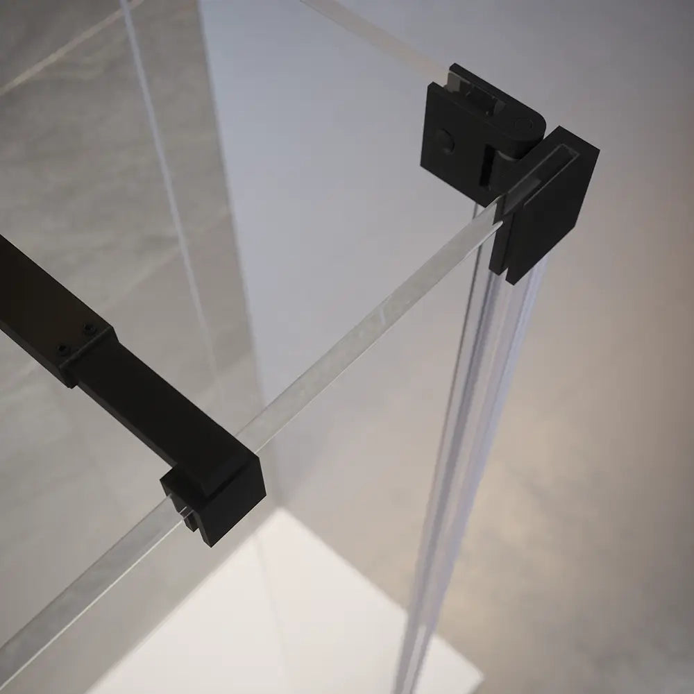 Doccia walk-in 140cm + anta 30cm vetro temperato anticalcare 10mm trasparente profili neri | Naxos