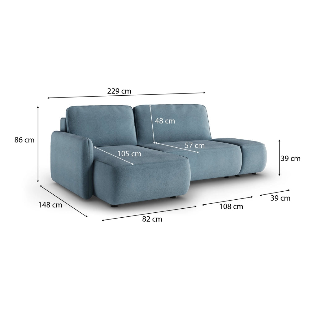 Rezzo, Divano Letto con Penisola Contenitore, 229x148 cm blu Petrolio