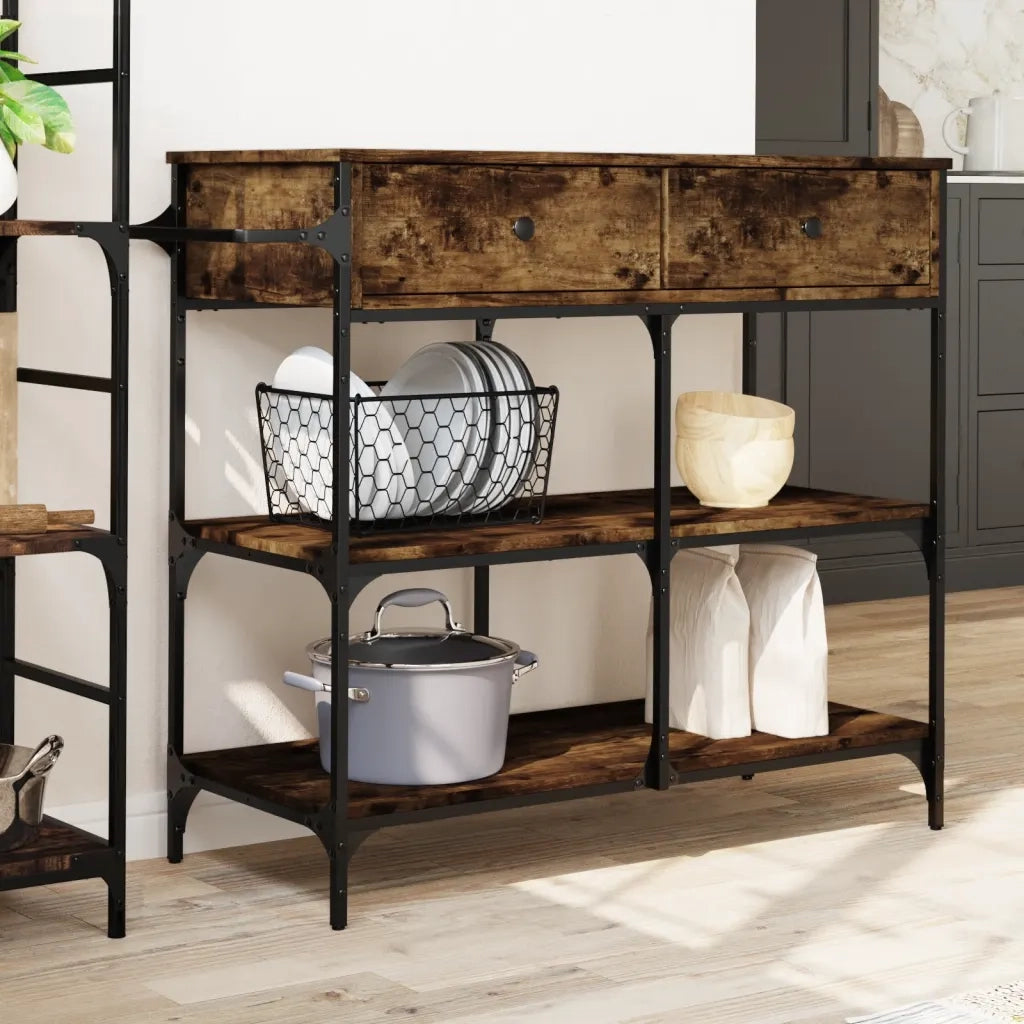 Carrello da Cucina-Scaffale per Cucina Rovere Fumo 105x42x95 cm Legno Multistrato
