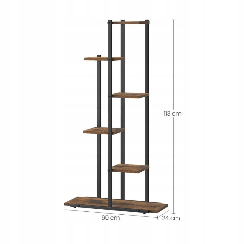 Supporto per piante marrone con misure 60x24x113 cm, ideale per balcone e terrazzo.