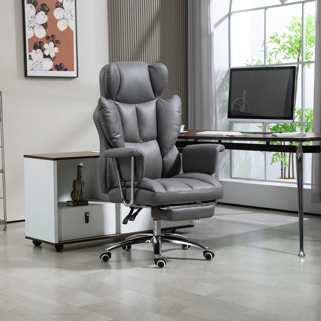 Sedia da Ufficio Ergonomica con Schienale Reclinabile 135° Poggiapiedi e Altezza Regolabile in Schiuma Grigio Scuro