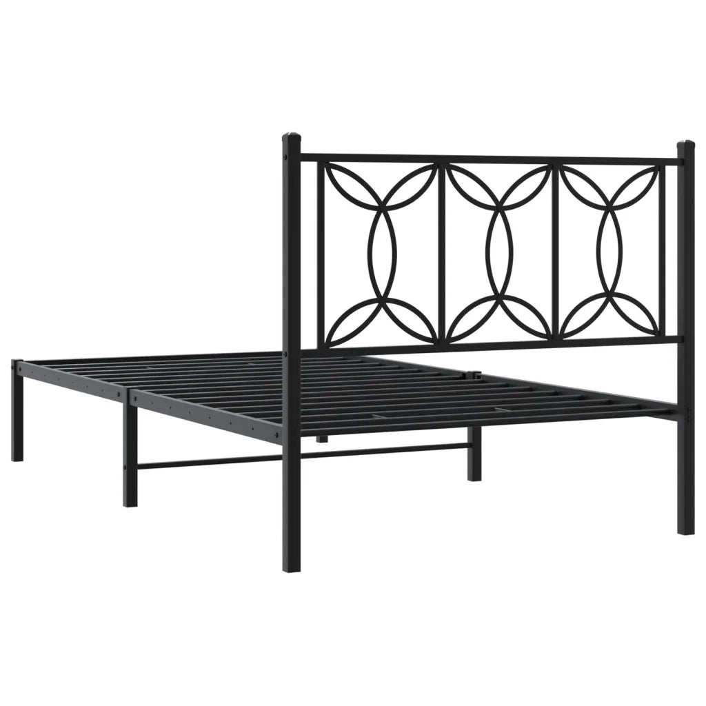 Letto singolo | Letto per adulti | Giroletto con Testiera Metallo Nero 100x200 cm