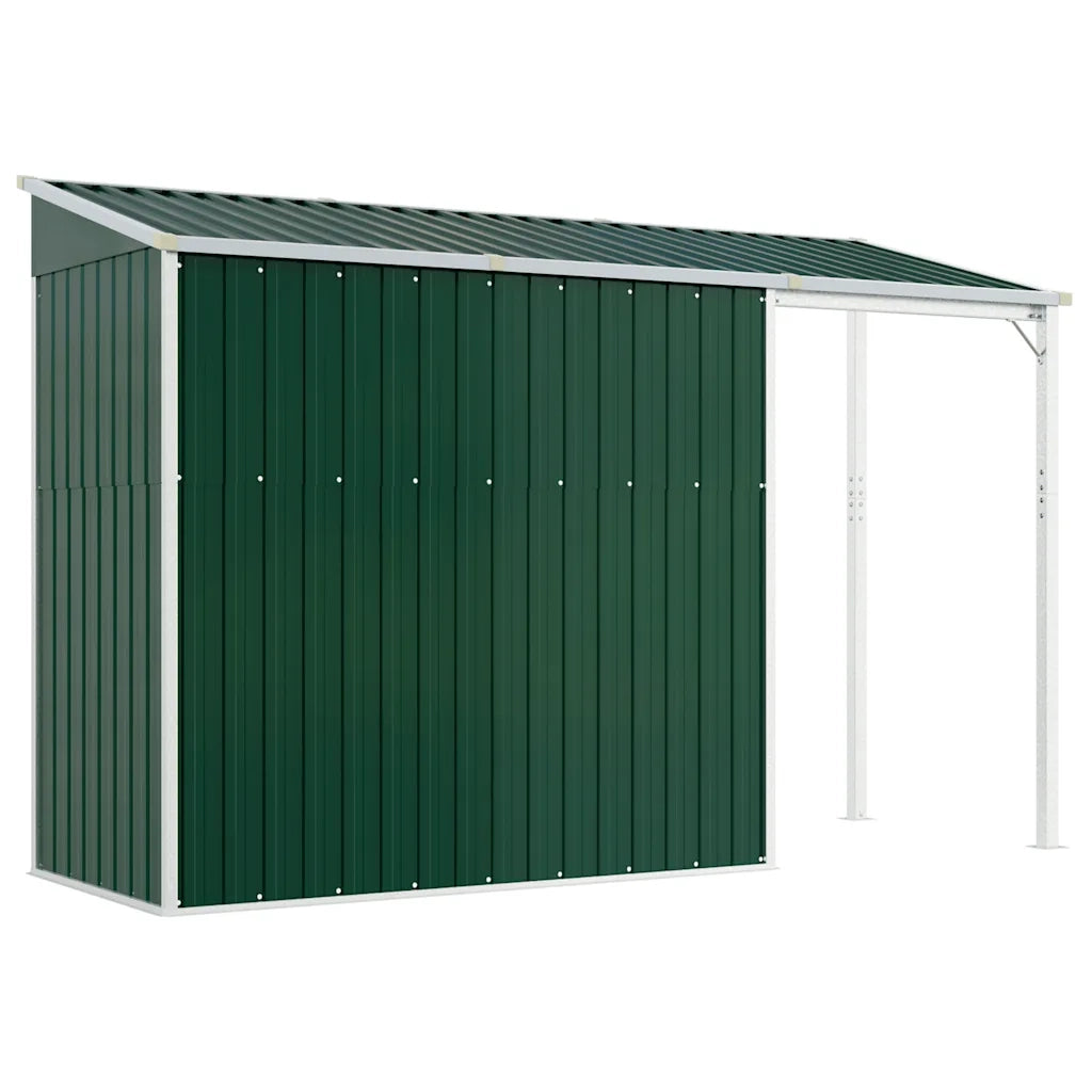 Capanno Giardino con Tetto Esteso Verde 277x107x181cm Acciaio 364524