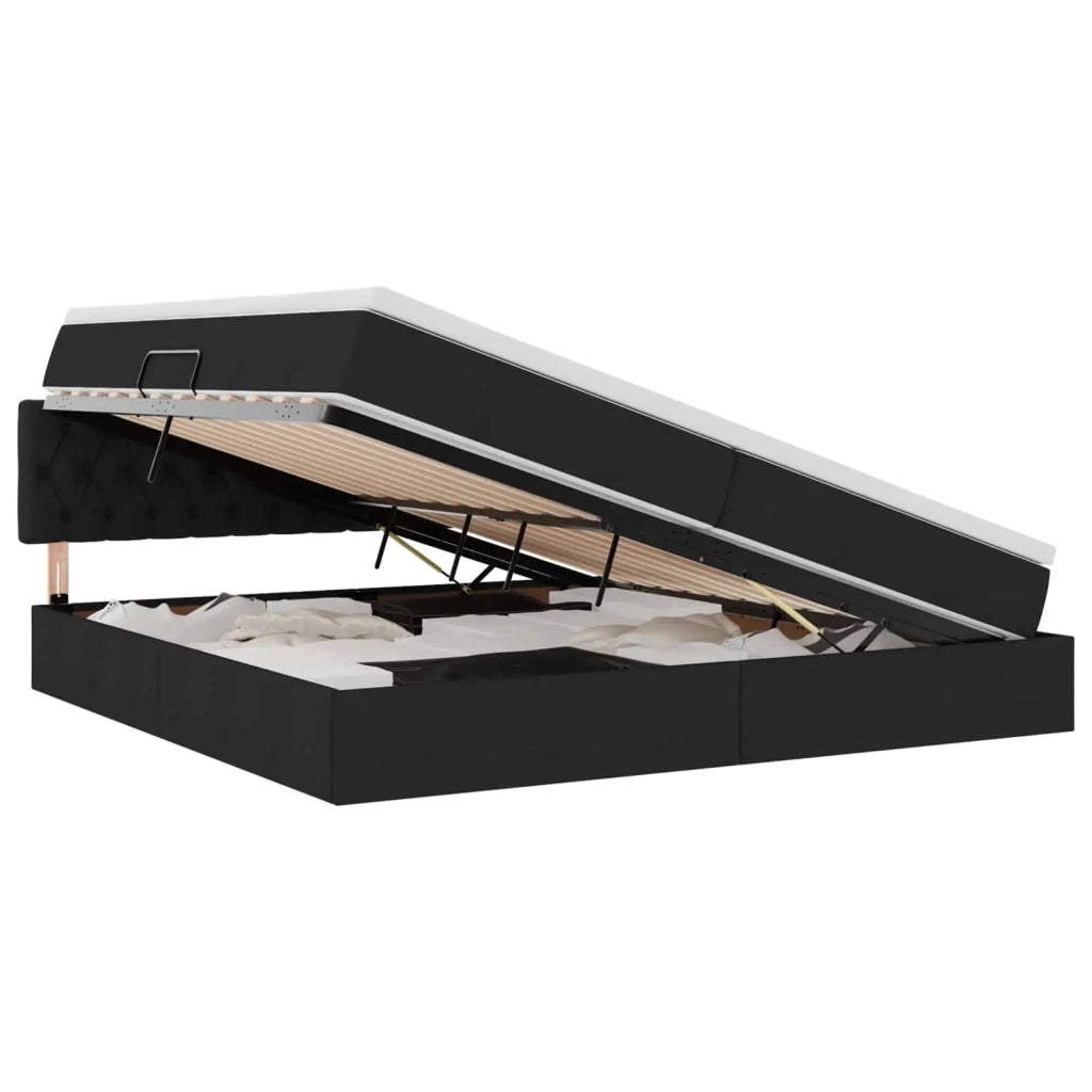 Letto con contenitore e LED con led Nero 200 x 200 cm Tessuto 3371231